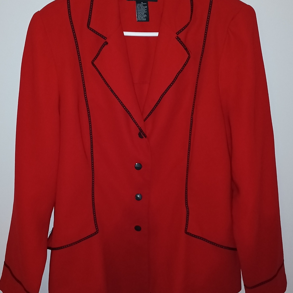 Perceptions Vibrant Red Blazer with Black Trim